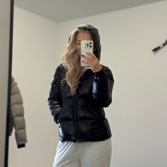 S13 Black Kylie Down Puffer Jacket with Hood Size Extra Small - Picture 3 of 16